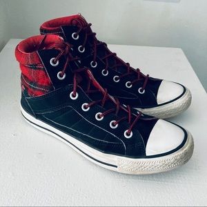 Adorable Red/Black Suede & Flannel Converse sz 9
